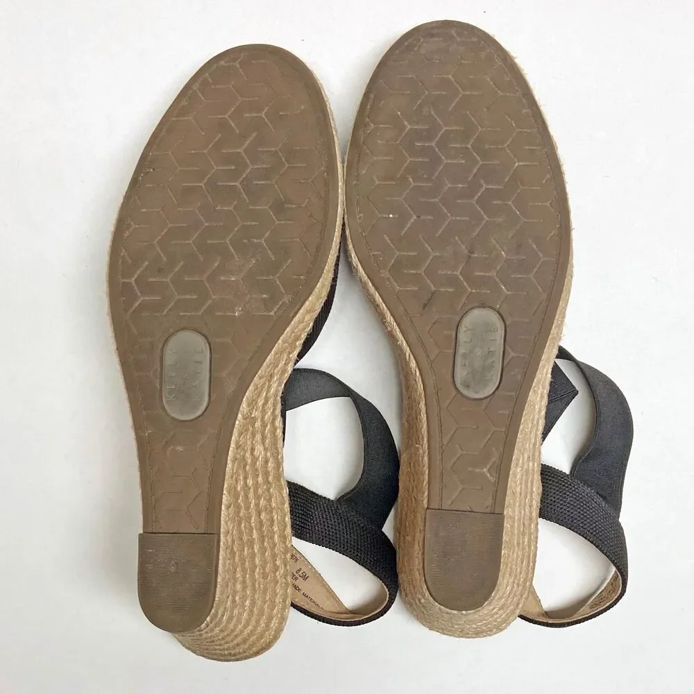 Kelly & Katie Brynn Black Espadrille Wedge Sandals Size 8.5 Crossover Straps